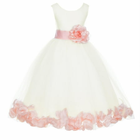 

Ekidsbridal Formal Poly Satin Rose Petals Tulle Ivory Flower Girl Dress Bridesmaid Wedding Pageant Toddler Recital Easter Communion Graduation Reception Ceremony Birthday Baptism Occasions 302T