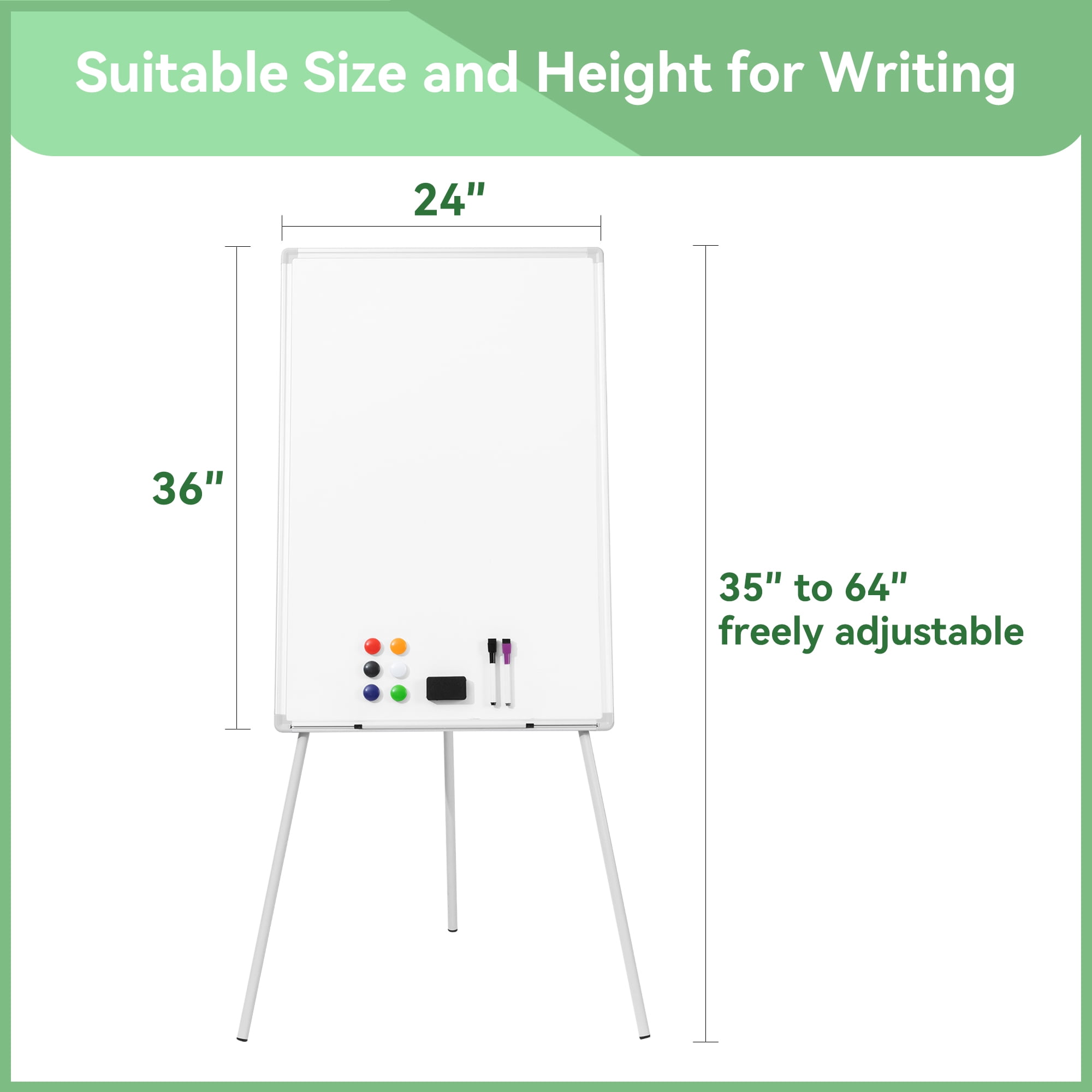 Easel Whiteboard-VUSIGN Magnetic Portable White Board 36 x 24, Tripod Height Adjustable,  Easel Stand White Board for School or Office & Teaching at Home