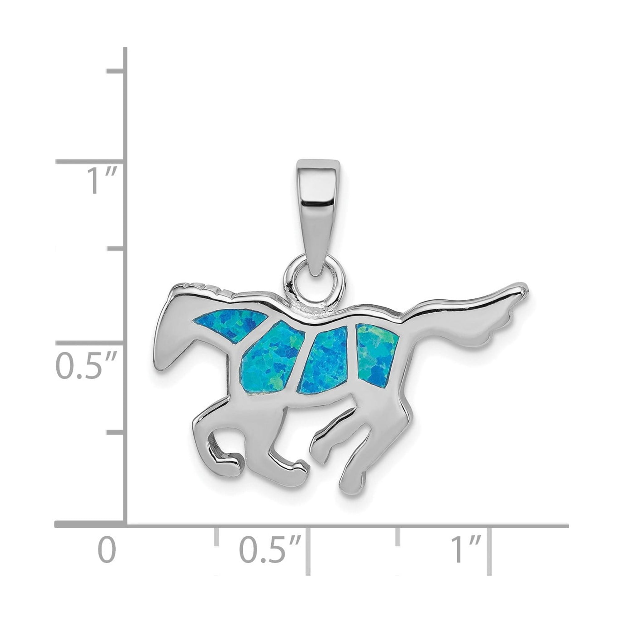925 Sterling Silver Running Horse Pendant Charm with Lab Created Opal Inlay