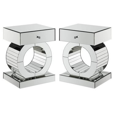 Home Square 25"H Furniture Mirrored End Table - Set of 2