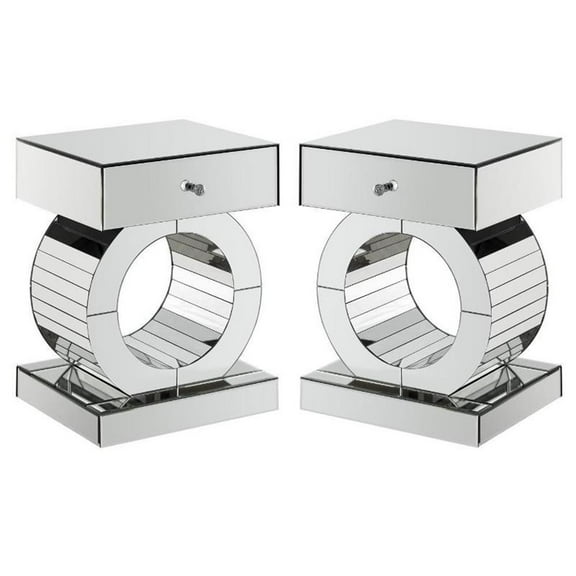 Home Square 25"H Furniture Mirrored End Table - Set of 2