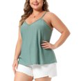 thumbnail image 4 of FAB CURVES Women's Plus Size Cami Eyelet Hollow Jersey V Neck Sleeveless Spaghetti Straps Summer Casual Camisole Tops 1X Green, 4 of 6