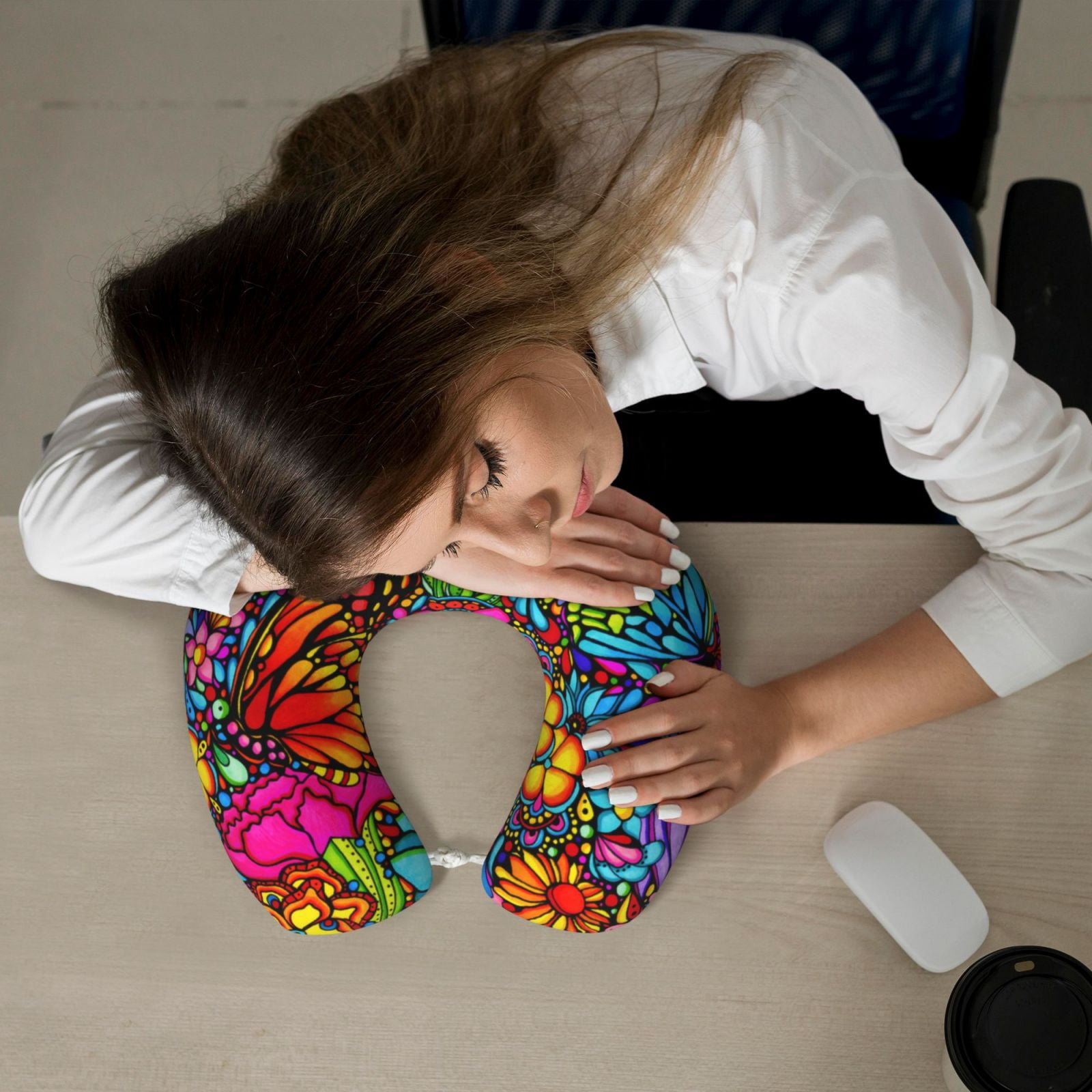 Xecao Butterfly Garden Print Memory Foam Cervical Neck Pillow Versatile U-Shaped Pillows for Home,Office,Camping,Travelling,Soft Washable Cover