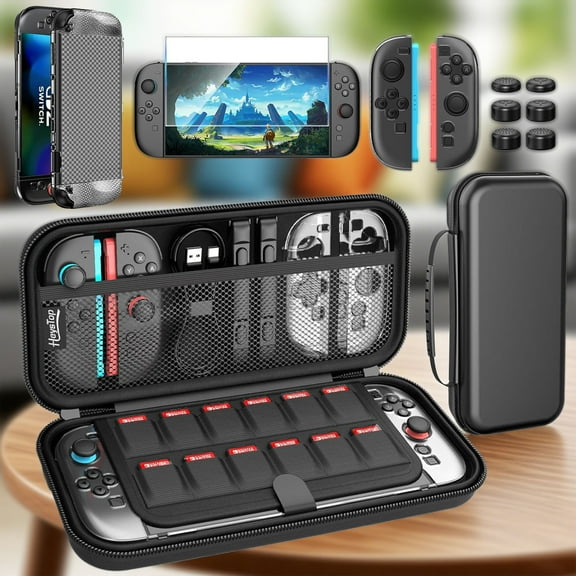 HEYSTOP Carrying Case for Nintendo Switch 2 – Game Accessories Set with Hard PC Grip Case, Screen Protector, Adjustable Strap & Thumb Grip Caps