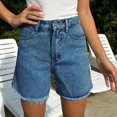 thumbnail image 4 of felwors Women's High Waist Beige Denim Shorts 2026 Trendy Raw Hem Stretchy Casual Shorts for Daily Vacation Wear（Sky Blue， M）, 4 of 7