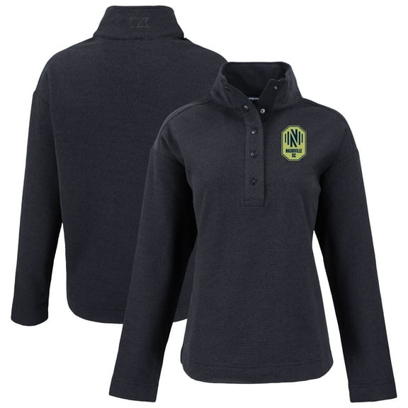 Women's-Cutter & Buck  Black Nashville SC Hunts Point Eco Textured Fleece Recycled Quarter-Snap Pullover Top