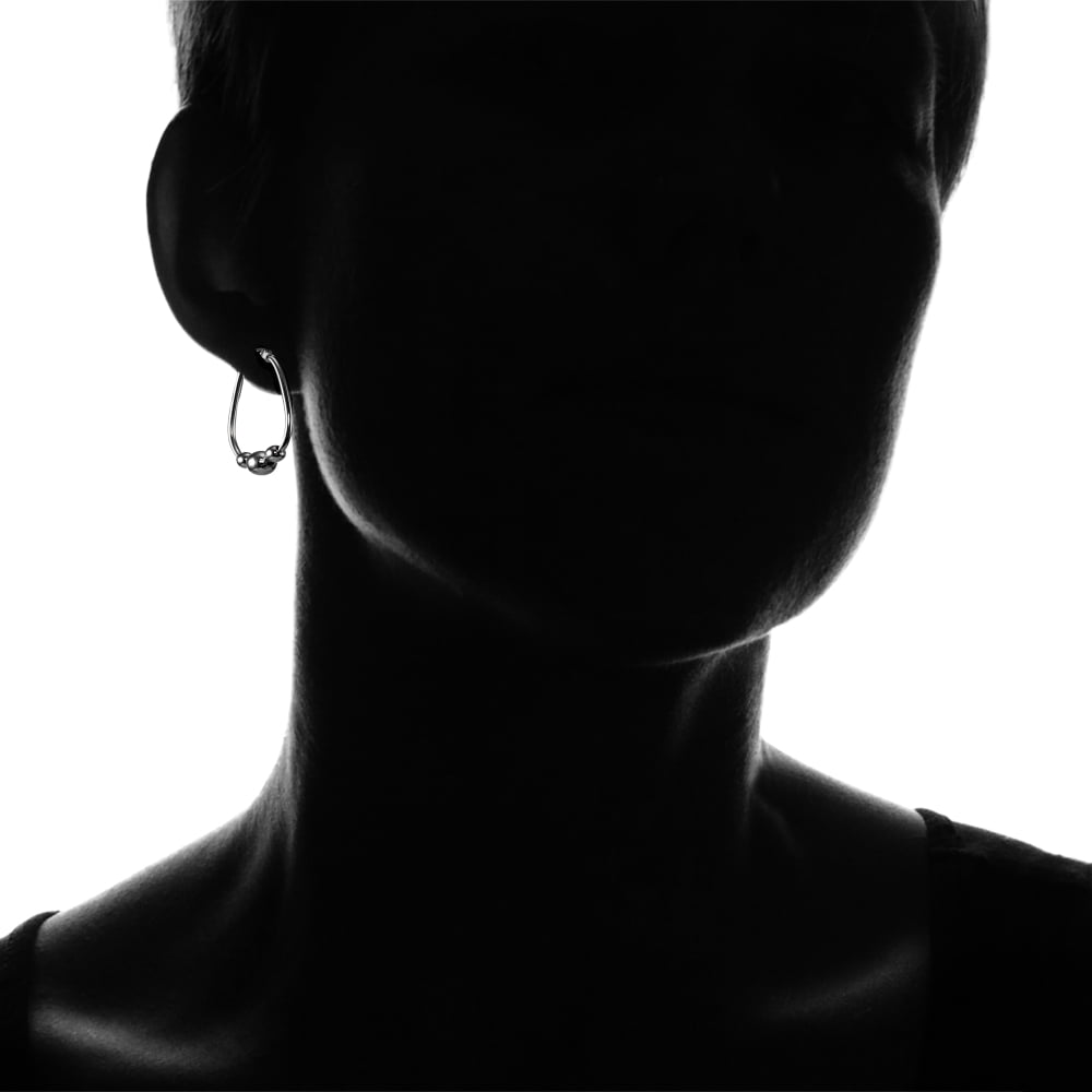 25mm Black Flashed Sterling Silver Polished Beaded Hoop Earrings