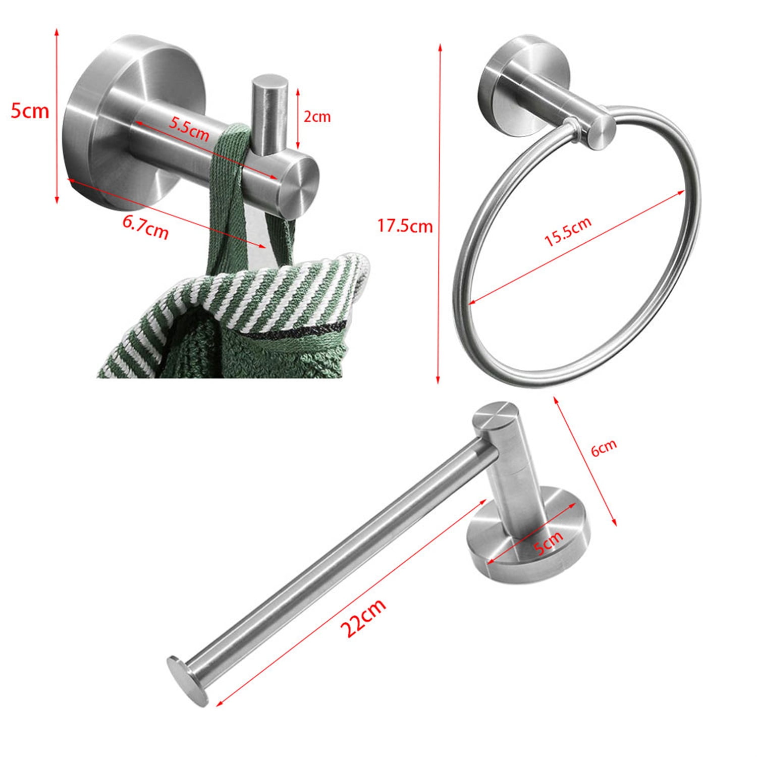 Lowestbest 3 Piece Towel Rack Set, Robe Hooks Towel Ring Bar, Toilet Paper Holder, Tissue Rack, Brushed Silver Lowestbest 3 Piece Towel Rack Set, Robe Hooks Towel Ring Bar, Toilet Paper Holder, Tissue Rack, Brushed Silver