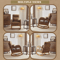 thumbnail image 5 of Hassch Rocking Chair with Side Pocket, Linen Fabric Upholstered Glider Rocker, Modern Accent Chair with High Back, Lounge Chair for Bedroom, Living Room, Orange, 5 of 8