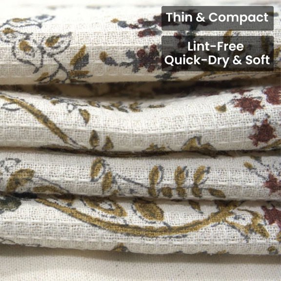 Fabdivine Soft Cotton Waffle Weave Hand Towel with Hand Block Print – 17" x 32", Set of 2,Triveni