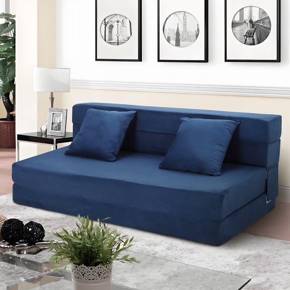 COZONY Queen Size Memory Foam Convertible Folding Sofa Bed with Washable Cover, Floor Futon Chair for Living Room, Bedroom, Guests,Blue