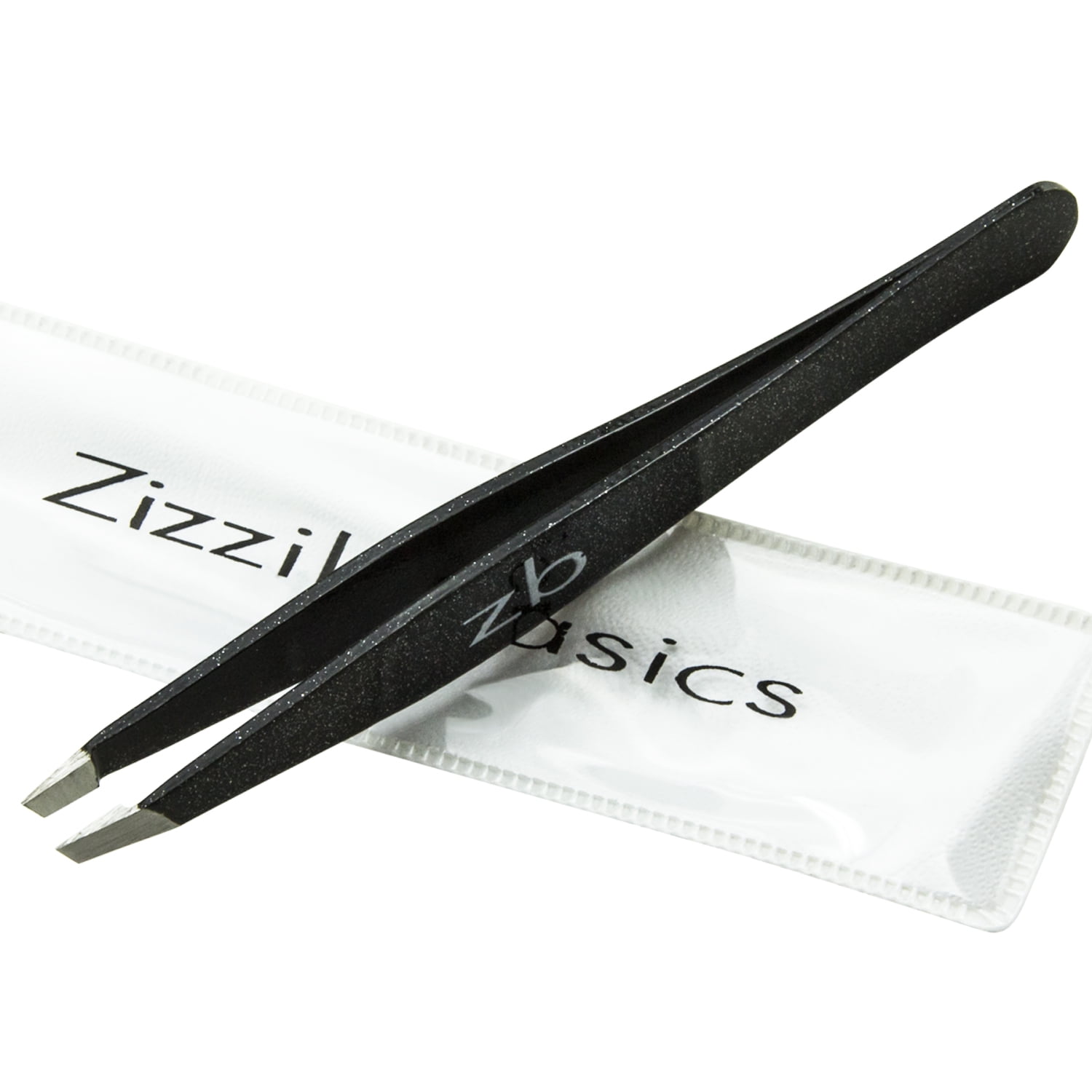 Zizzili Basics Surgical Grade Stainless Steel Slant Tweezers | Best Tweezer for Eyebrow and Facial Hair Removal | Black