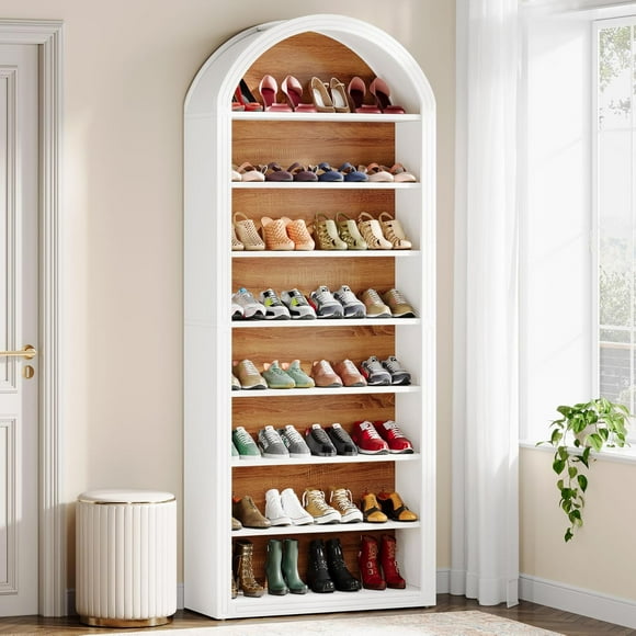 Tribesigns 8-Tier Tall Shoe Cabinet, White Wooden Shoe Organizer Rack for Closet Entryway