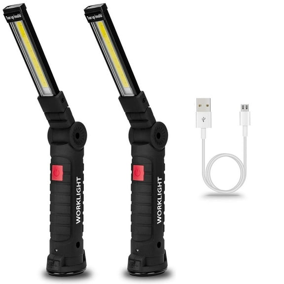 BN-LINK 2 Pack LED Work Light, Rechargeable COB Light with Magnetic Base and Hook, 360°Rotate and 5 Modes, Cordless & Folding Flashlight for Workshop, Household(Black)