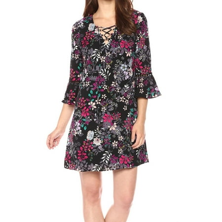 JESSICA SIMPSON Womens Purple Floral Bell Sleeve Mini Shift Dress 4