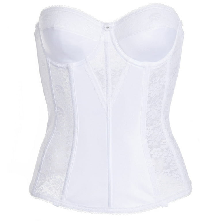 DOMINIQUE Women's Lace Longline Corset - Full Length Bridal Bra with  Garters, Color: White, Size: 46, Cup: C (8949-WHT-46C) 