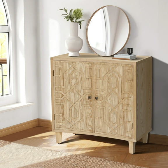 GDF Studio Storage Accent Cabinet with 2-Door for Living Room Bedroom Dining, Adjustable Shelf, Natural