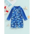 thumbnail image 2 of Suealasg Baby Boys Summer One Piece Swimsuits Long Sleeve Shark Print Zipper Rash Guard Swimwear Infant Boys Romper Beach Bathing Suit, 2 of 9