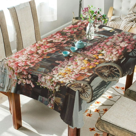 YAZAOO Square Tablecloth Cart with Colorful Flowers Pattern Tableclothes