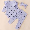 thumbnail image 4 of NOLDARES Newborn Baby Girl Clothes Romper Flare Pants Set Headband 3Pcs Infant Fall Winter Outfits 0 3 6 9 12 18 24 Months,Light Purple,6-9 M, 4 of 6