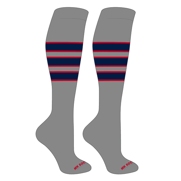 MK Socks Striped OTC Baseball, Softball, Football Socks (C) Grey, Red, Navy (S)