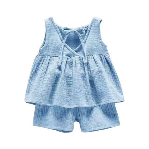 BCSIOAOI 2 Piece Outfit for Girls Back Tie Tank Top & Shorts Toddler Summer Set Blue 2 T