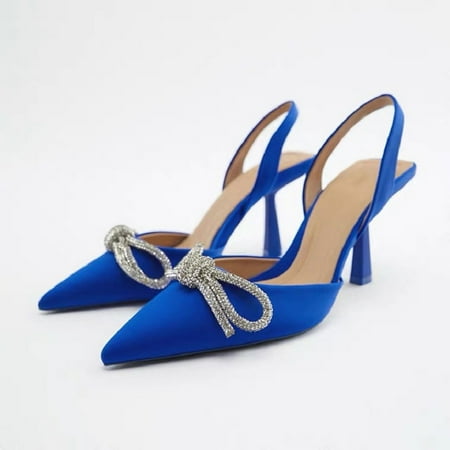 

Women s Comfortable Pointed Toe Sling Back High Heel Pumps Rhinestone Bow Shoes Work Fashion Office Dress Party