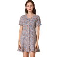thumbnail image 1 of Allegra K Minivestido floral de manga corta con volantes casuales y botones para mujer Azul S Unique Bargains Alinear, 1 of 6