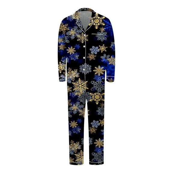 KHONTS Christmas Family Matching Pajamas Sets V-Neck Button down Sleepwear Holiday Print Pajama for Festive Nightwear Men XL
