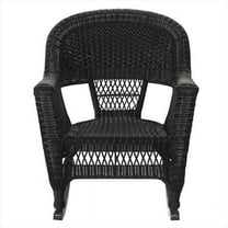 Jeco W00207R-D-2-RCES011 3 Piece Black Rocker Wicker Chair Set With Blue Cushion