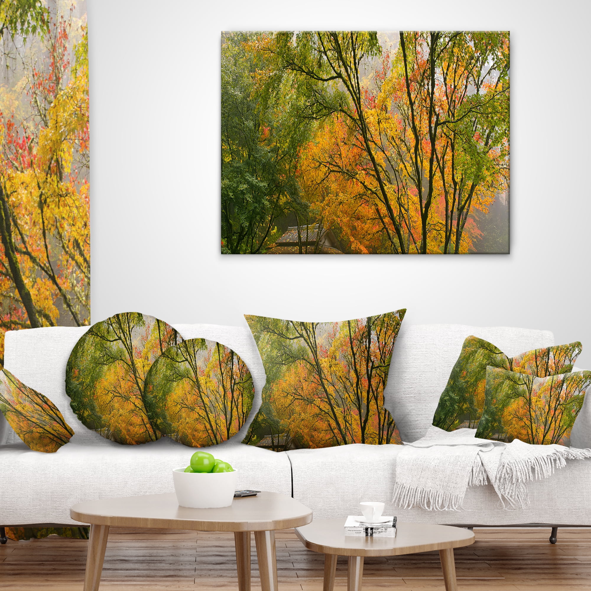 Designart Canopy of Maple Trees in Fall - Floral Photo Throw Pillow - 16x16