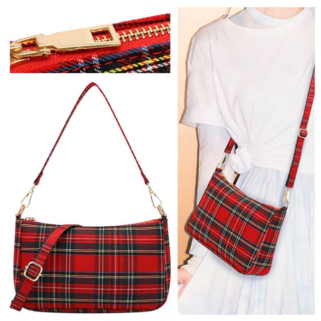 Bolso para Axila Hobo Elegante Mano Mujer Con 2 Correas Cuadros Tartán