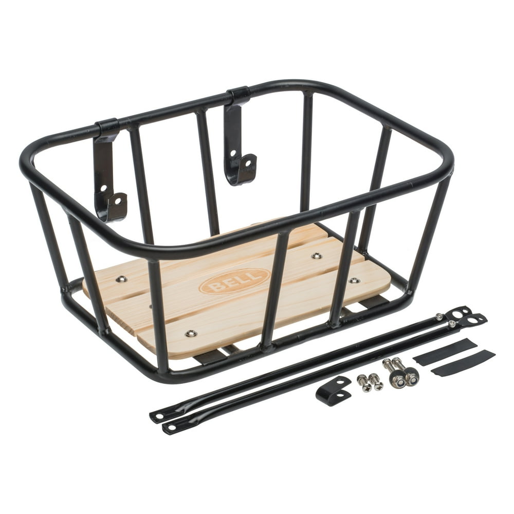 Bell Sports Tote 900 Front Metal Bicycle Basket with Wood Base, Black