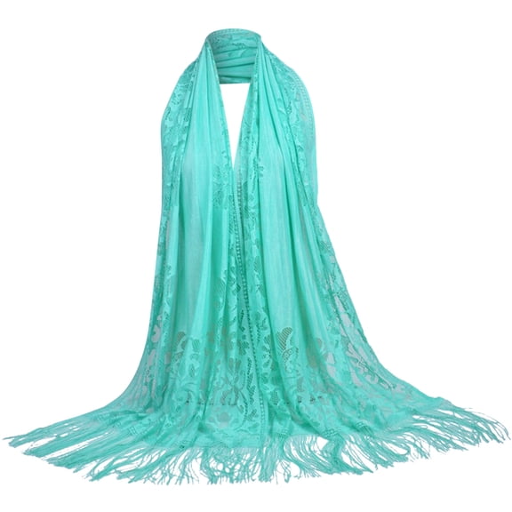 AWZXDE Women's Solid Color Lace Cut-Out Fringe Silk Scarf Shawl - Elegant & Delicate Layering for summer Mint Green,A