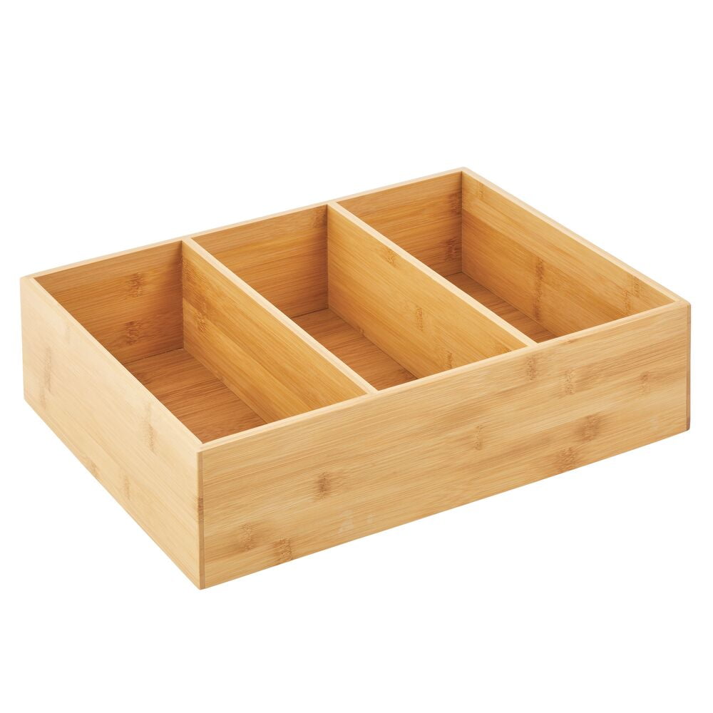 mDesign Bamboo Wood Kitchen Storage Organizer for Food Container Lids