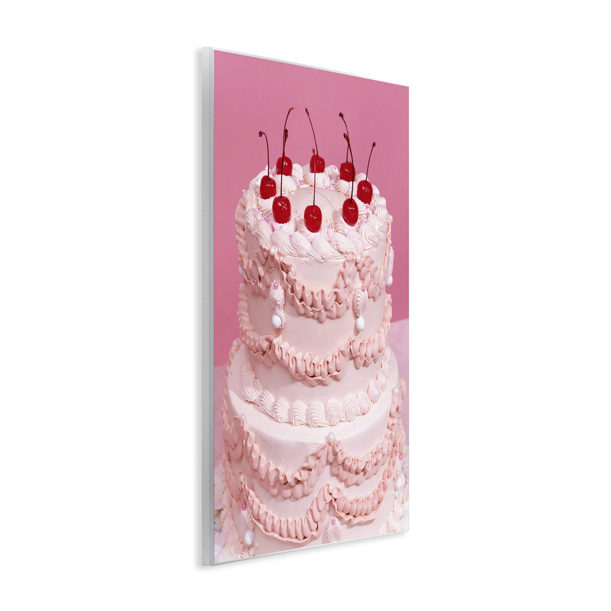 Stupell Industries Pink Cherries Cake Food & Beverage Painting Unframed Art Print Wall Art, 13 x 19