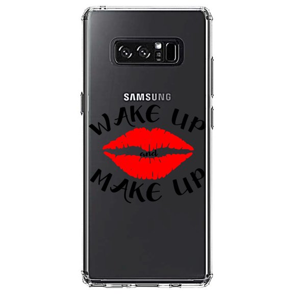 DistinctInk Clear Shockproof Hybrid Case for Samsung Galaxy Note 8 - TPU Bumper Acrylic Back Tempered Glass Screen Protector - Wake Up and Make Up