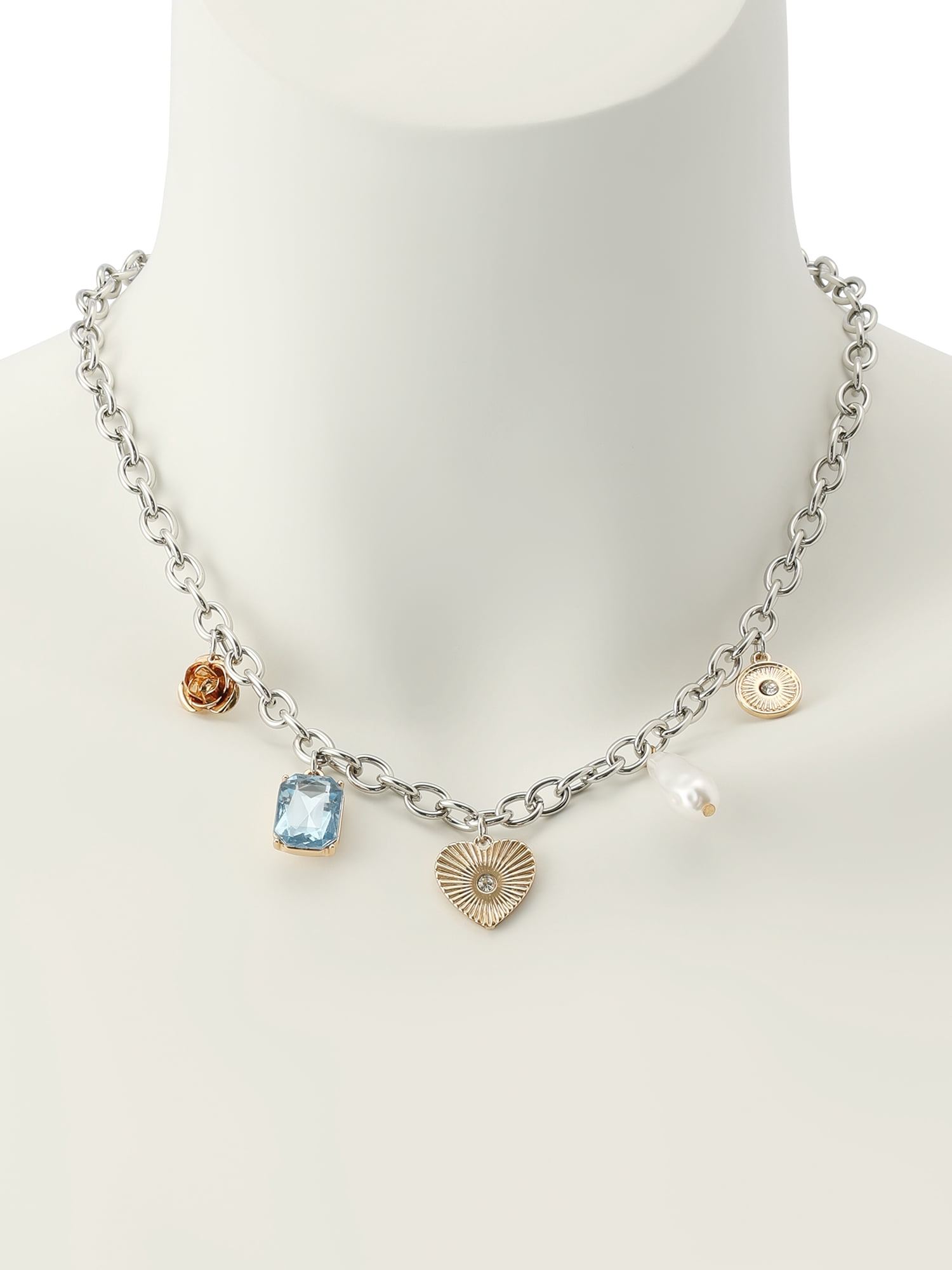 Madden NYC Women's Fashion Crystal Heart Charm Bib Necklace