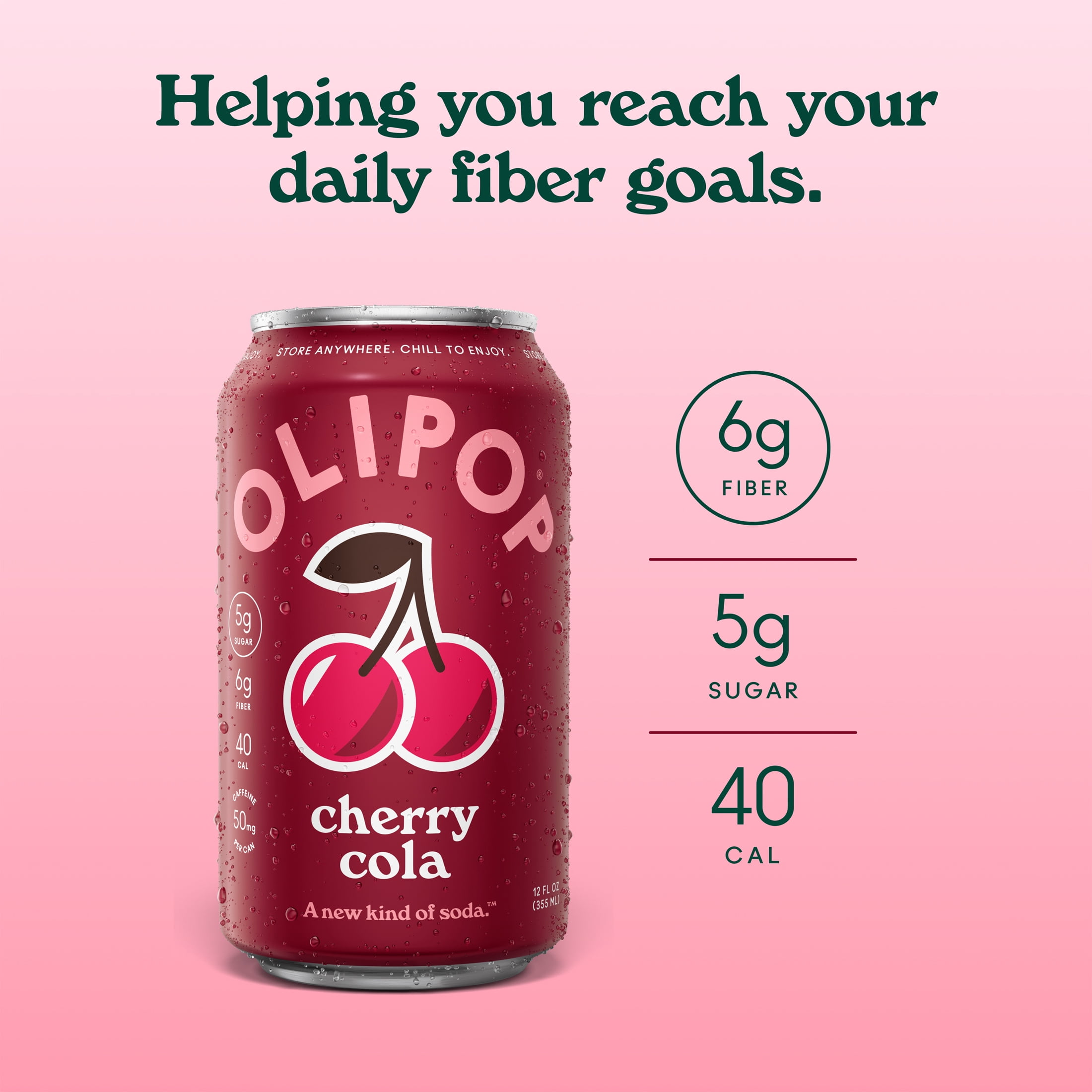 OLIPOP Prebiotic Soda, Cherry Cola, 12 fl oz, Pantry Packs