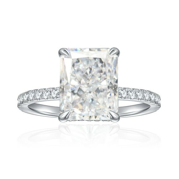 4 Carat Moissanite Rings for Women D Color VVS1 Clarity Lab Created Big Diamond Ring 925 Sterling Silver Radiant Cut Engagement Rings Size 5-9