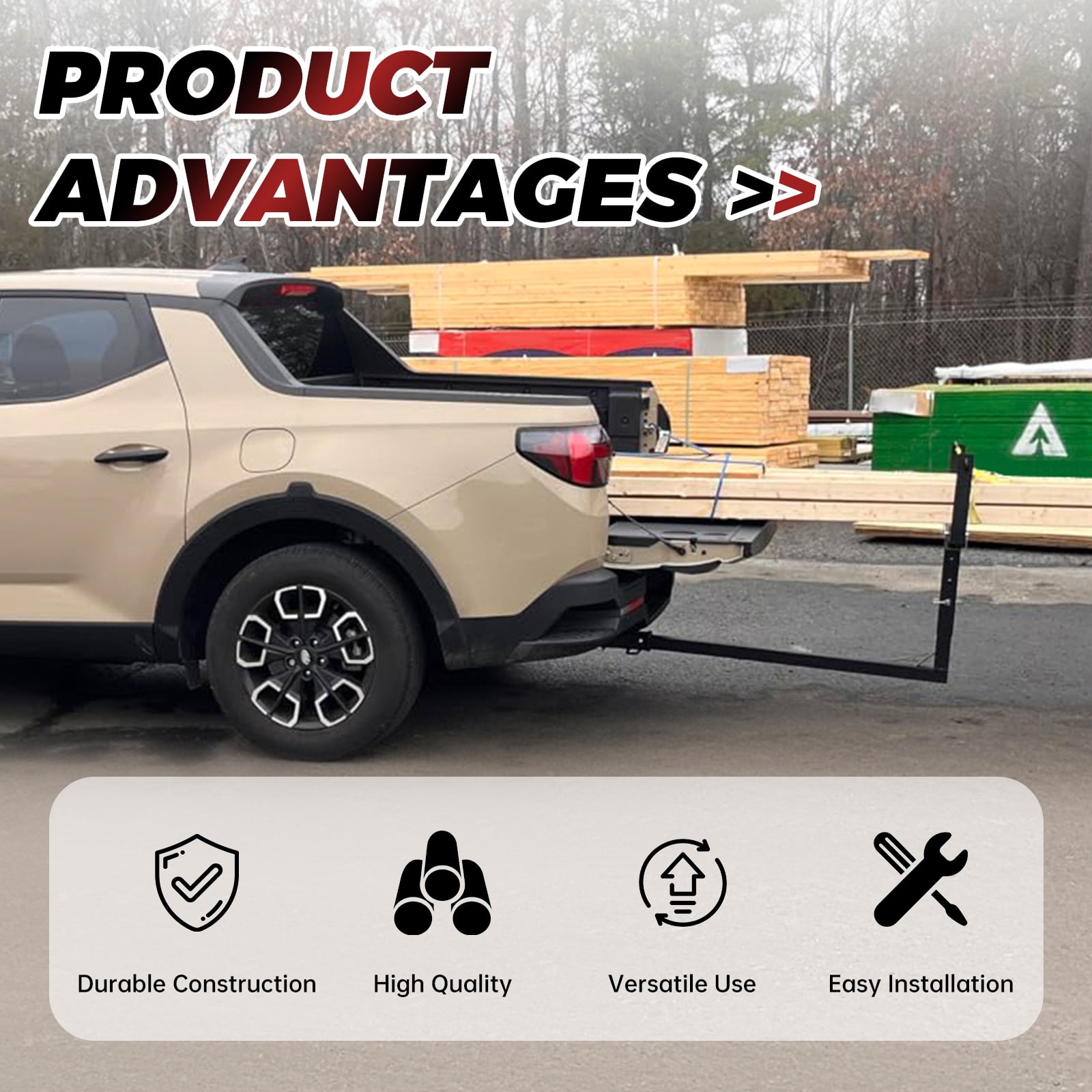 HECASA 2 in1 Adjustable Extender Extension Foldable Rack 2 inch Hitch Receiver Pick Up Truck SUV Bed Ladder Boat Kayak Lumber Carrier 750lbs Capacity w/Flag