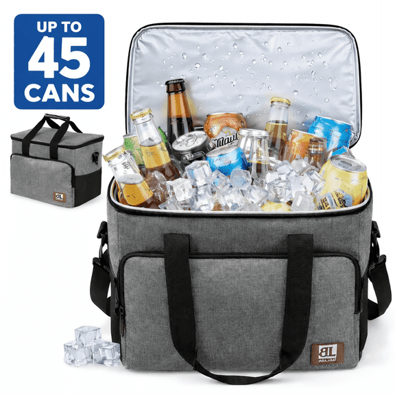 Merryhome 45 Can Insulated Soft Sided Cooler Bag, Leakproof Collapsible Portable Cooler for Beach, Camping, Picnic and Grocery, Gray
