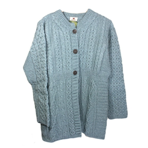 Aran Knit Cardigan A Line 100% Merino Wool