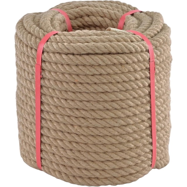 Jute Rope 1 Inch x 50 Ft, 25mm Thick Twisted Manila Ropes, Natural Heavy Duty Hemp Rope for Swing Bed, Crafts, Railing, Tug of War, Landscaping, Gardening, Bundling, Hammock, Home Decorating