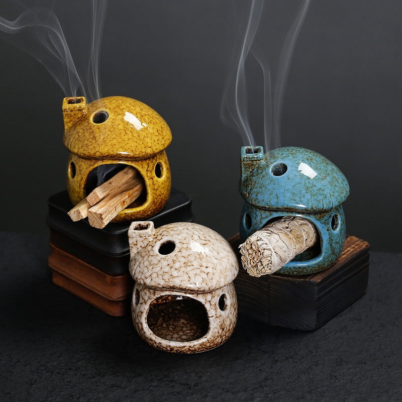 Handmade Ceramic Palo Santo Holder – Compact Sage Incense Burner for Meditation & Energy Cleansing Beige