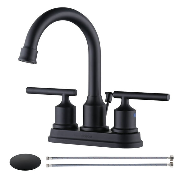 Wowow Centerset 2 Handle Black Bathroom Sink Faucet 4 inch Basin Faucet with Drain
