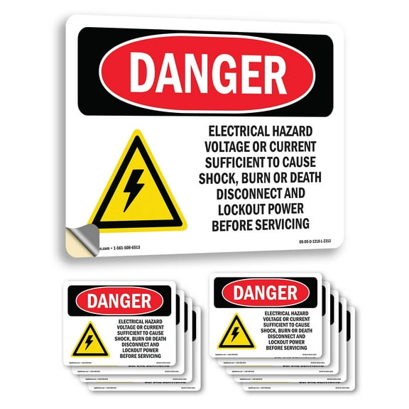 Electrical Hazard Voltage Or OSHA Danger Vinyl Decal Label 5 Inch x 3.5 Inch - 10 Pack