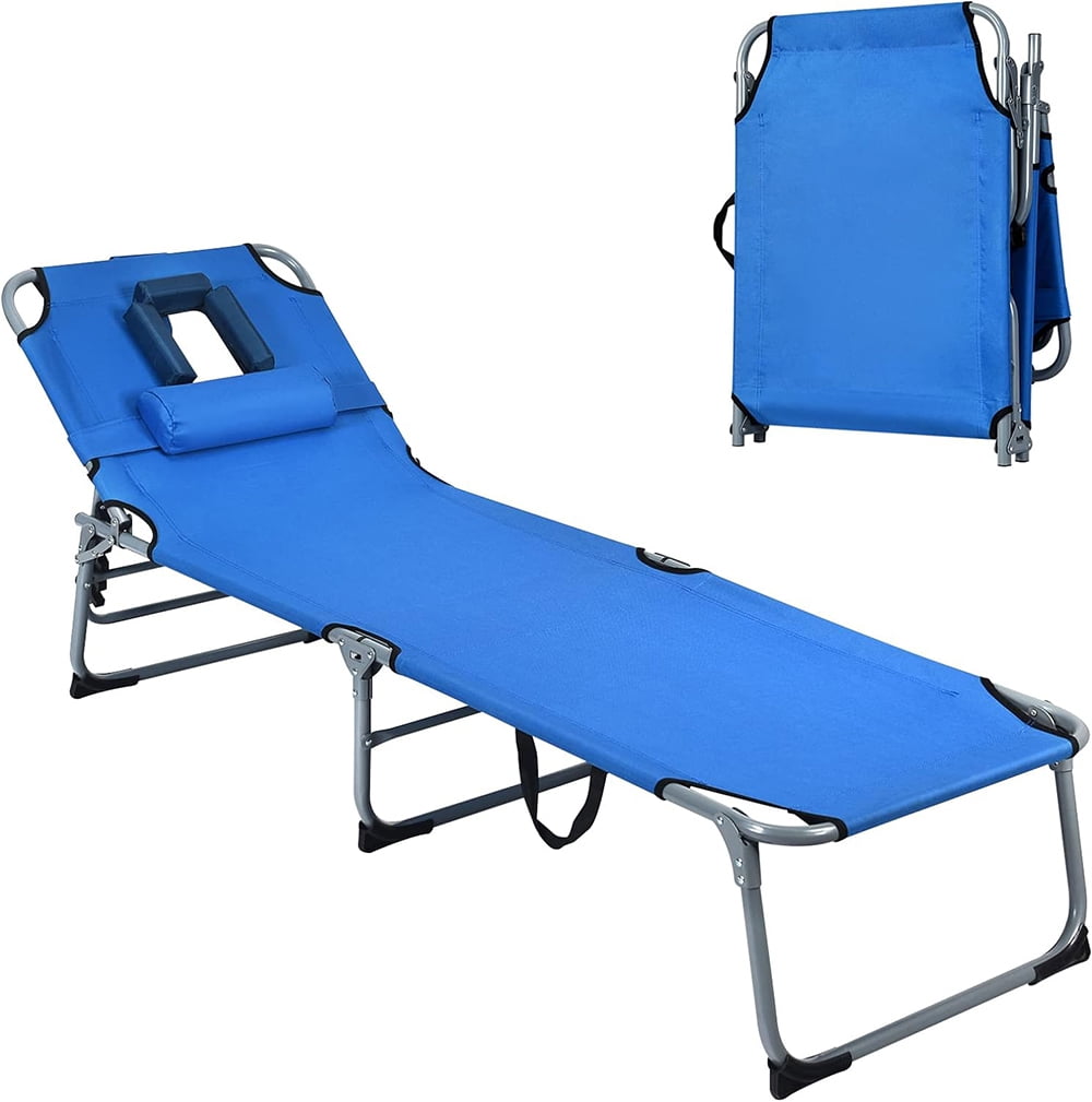 GVN Outdoor Chaise Lounge, Folding Chaise Lounge Chair with Face Hole for Beach-Blue, Outdoor Chaise Lounge Chair for Pool Backyard Beach GVN Outdoor Chaise Lounge, Folding Chaise Lounge Chair with Face Hole for Beach-Blue, Outdoor Chaise Lounge Chair for Pool Backyard Beach