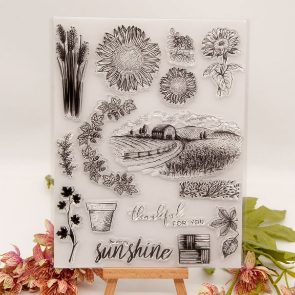 Ouginx 6.5 by 8.3 Inch Farm Sunflower Clear Stamps for Card Making Scrapbooking Arts Crafts Decoration
