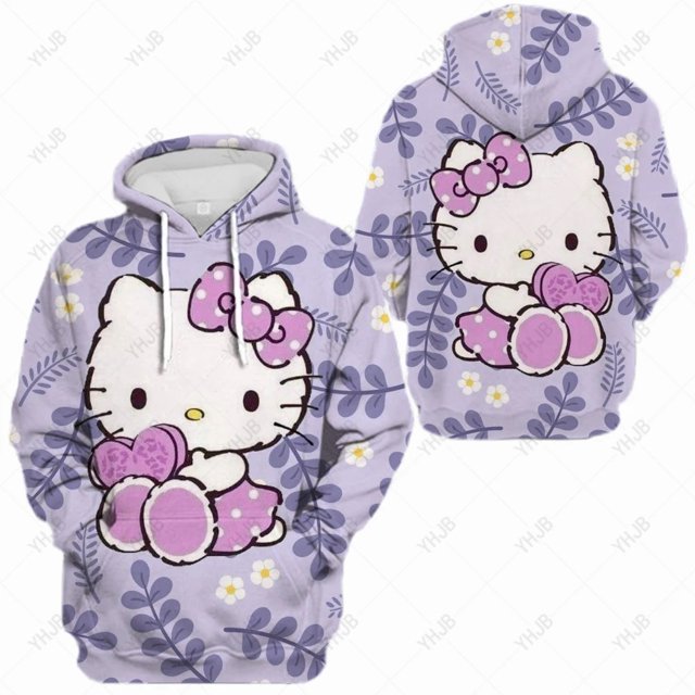 Hello Kitty Print Design Hoody For Women Pocket Street Sweatshirt Hip Hop Style Fleece Hoodie All-Match Comfortable Clothes HOEMLIN